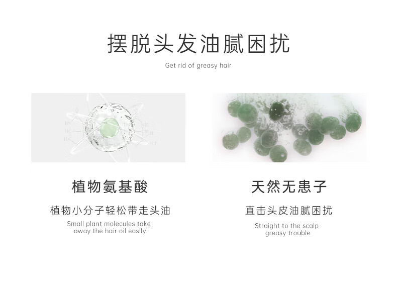 擺脫頭皮油膩困擾   Get rid of greasy hair   植物氨基酸 天然無(wú)患子   植物小分子輕松帶走頭油   直擊頭皮油膩困擾  